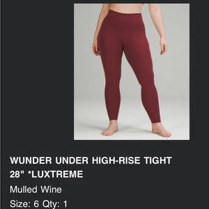 NWOT lululemon Wunder under legging size 6 28” inseam